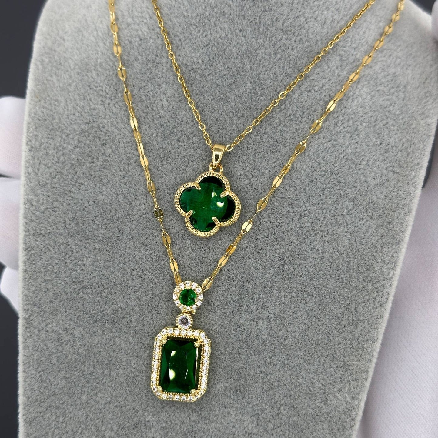 Emerald Charm Necklace - 18k Gold-Plated