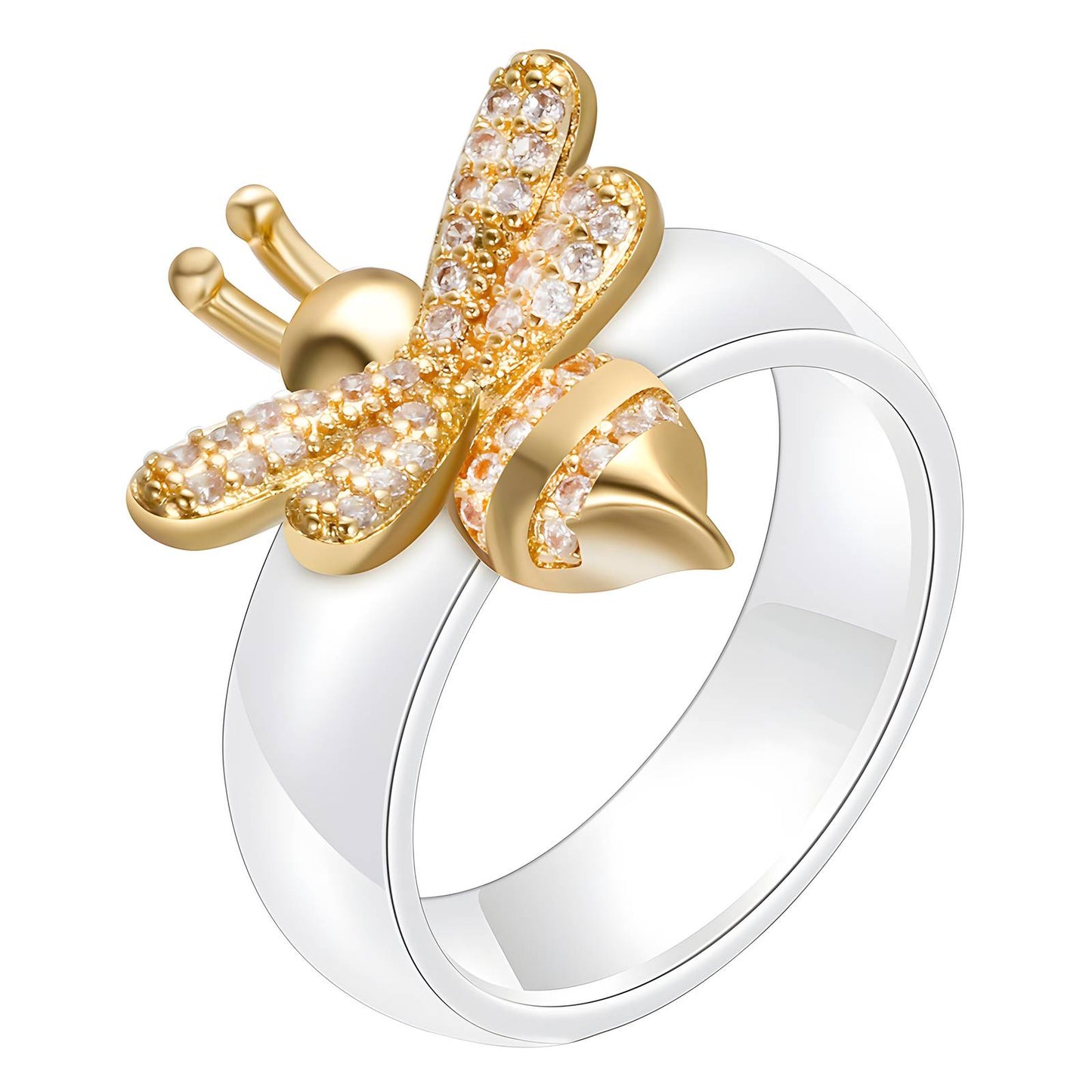 Ceramic Queen Bee Statement Ring - 18k Gold-Plated