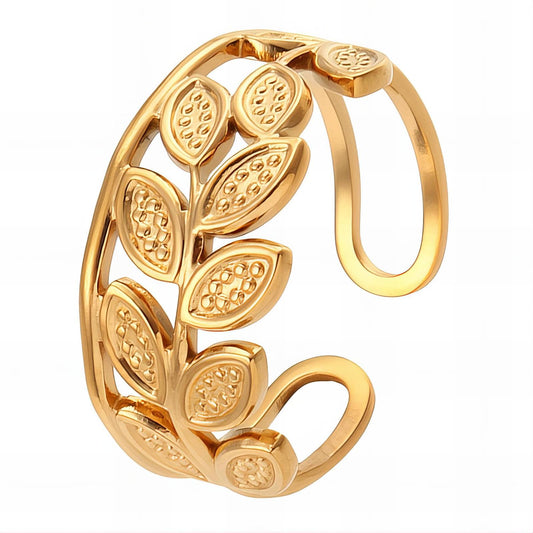 Verdant Leaf Open Ring - 18k Gold-Plated