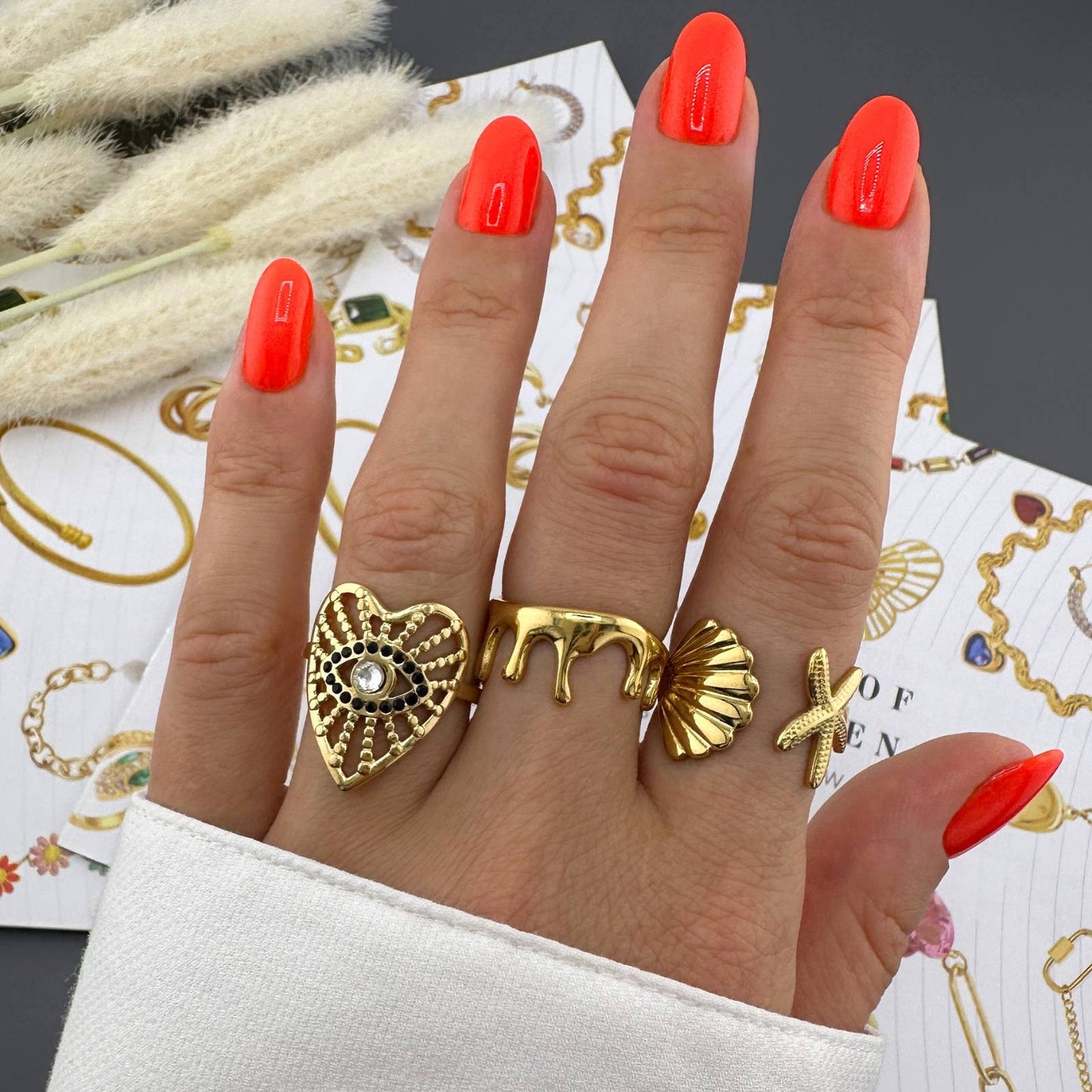 Golden Coral Open Ring - 18k Gold-Plated