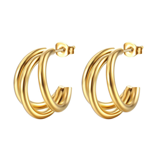 Triple Loop Glam Hoops - 18k Gold-Plated