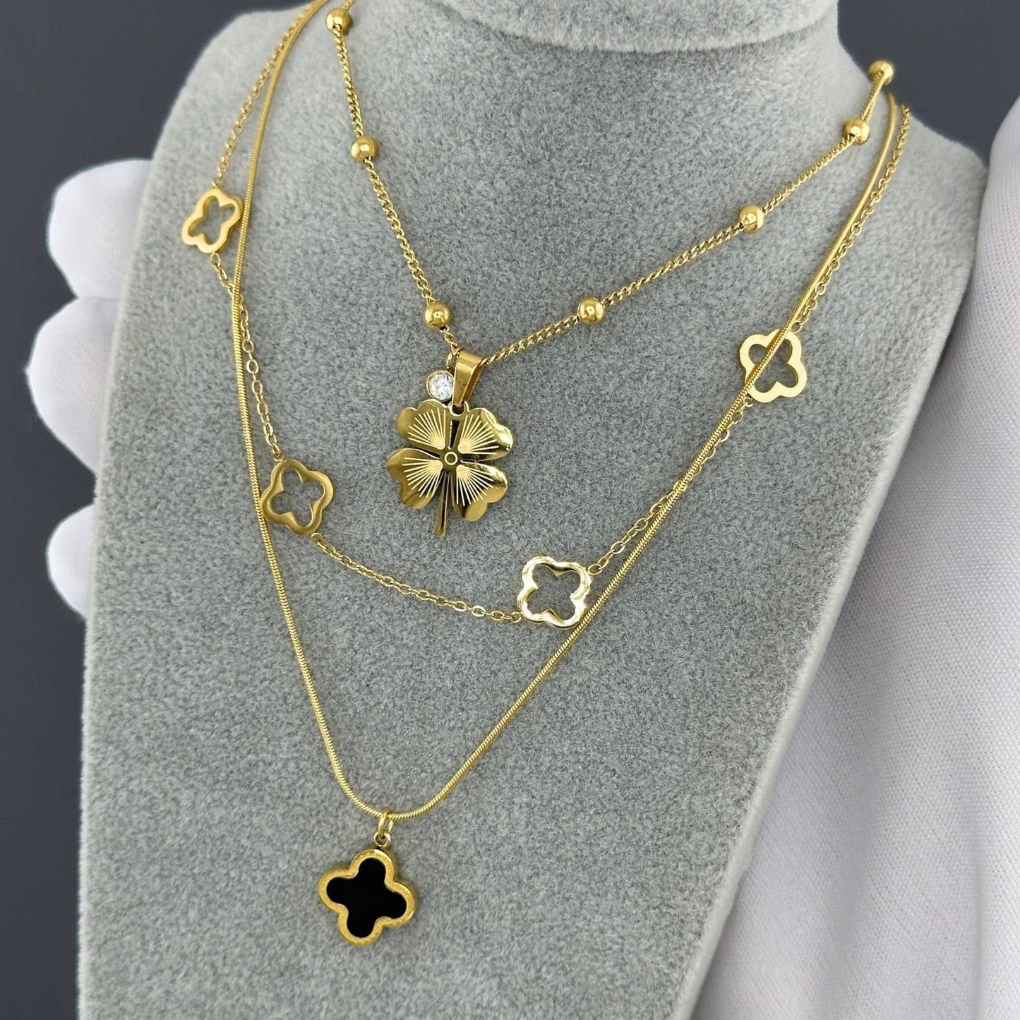 Midnight Bloom Layered Necklace - 18k Gold-Plated