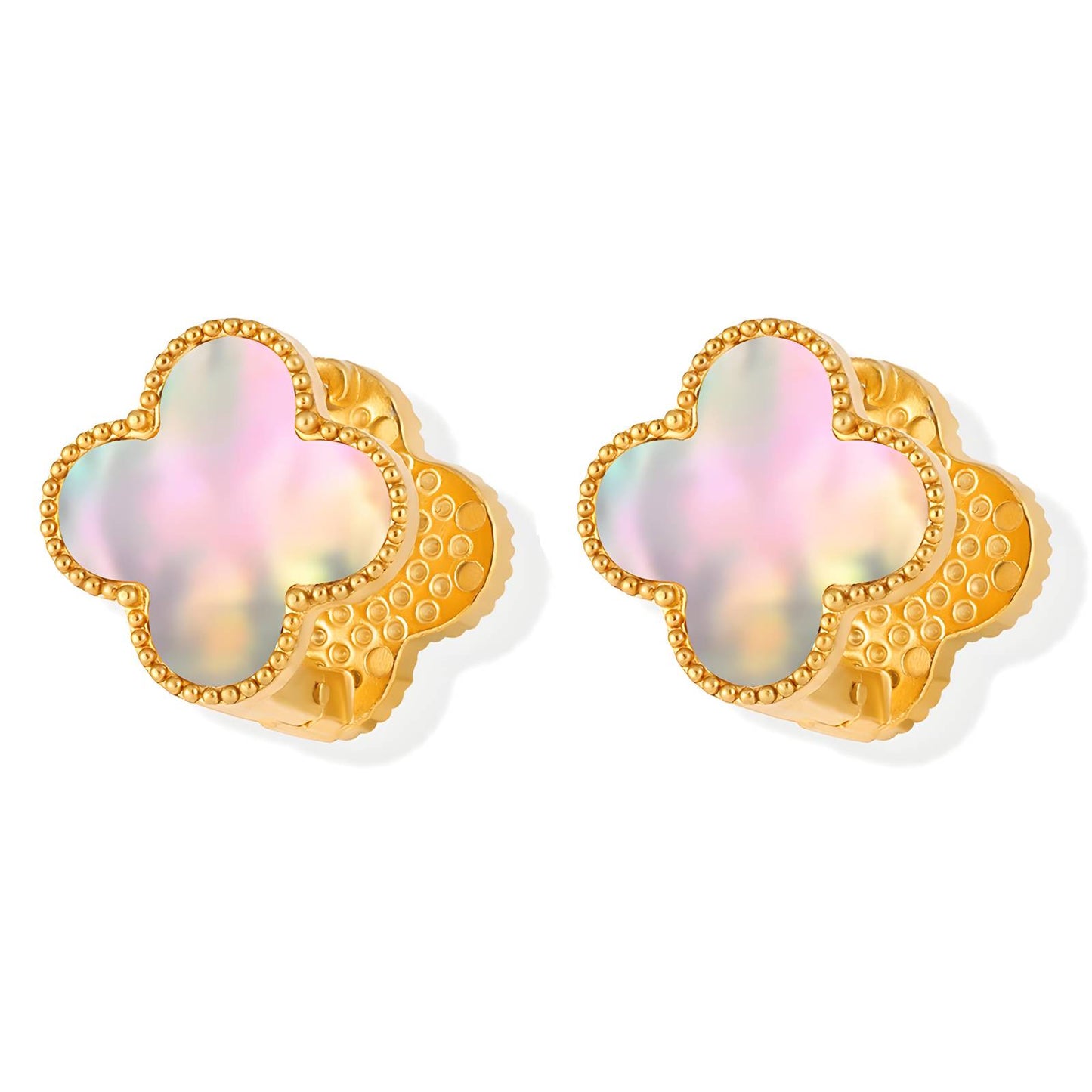 Iridescent Clover Stud Earrings - 18k Gold-Plated