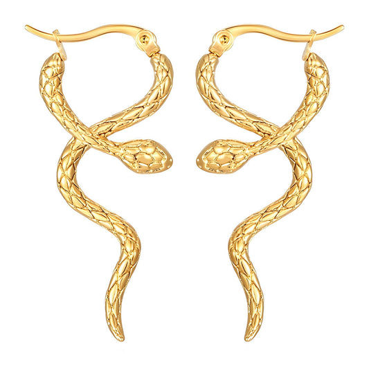 Golden Serpent Charm Hoops - 18k Gold-Plated